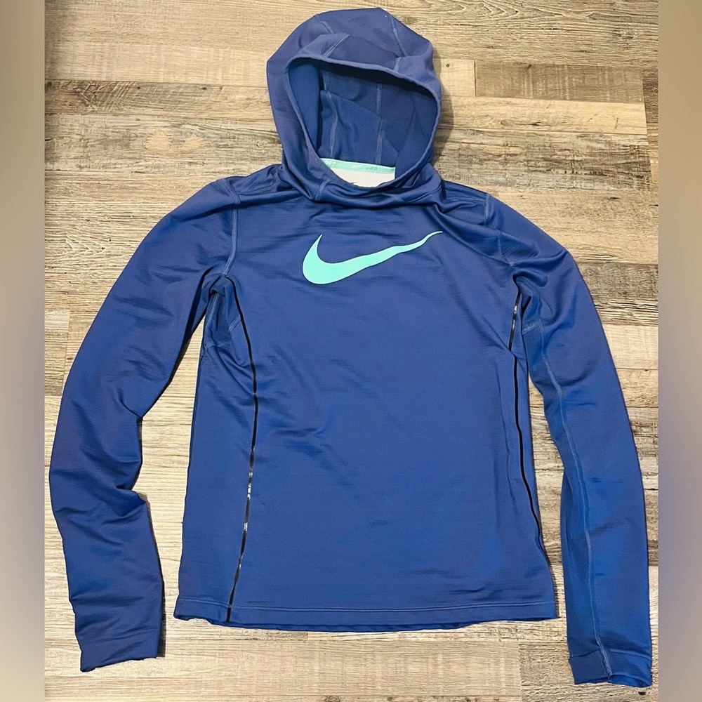 Nike Pro HyperWarm Hoodie Purple Blue - Girls Size XL -  Pullover Thumb Holes